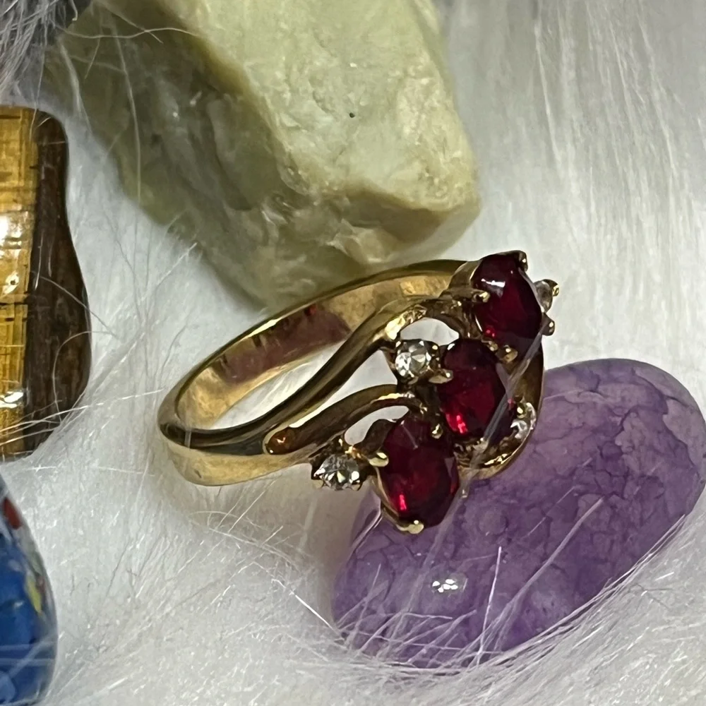 Triple Red Ruby Cocktail Ring